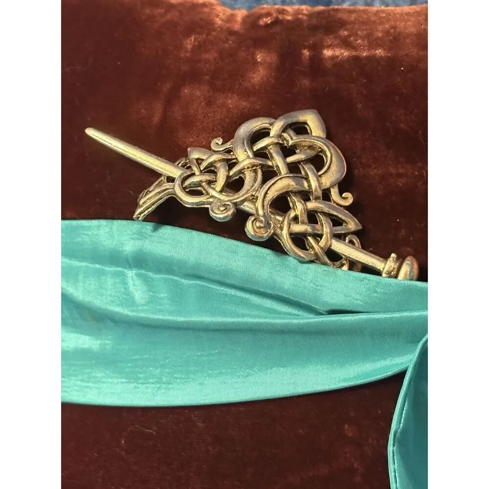 Silver Toned Celtic Knot Metal Viking Filigree Hair Slide Stick Clip Barrette